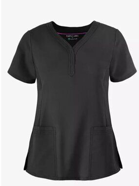 Healing Hands Purple Collection Black Scrub Top size S